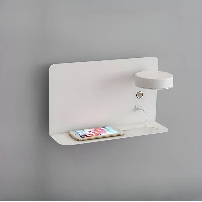 LumaShelf | Wandleuchte – Dimmbares Nachlicht mit USB-Ablage