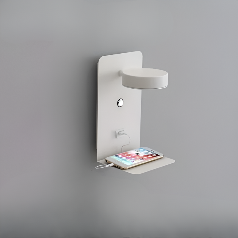 LumaShelf | Wandleuchte – Dimmbares Nachlicht mit USB-Ablage