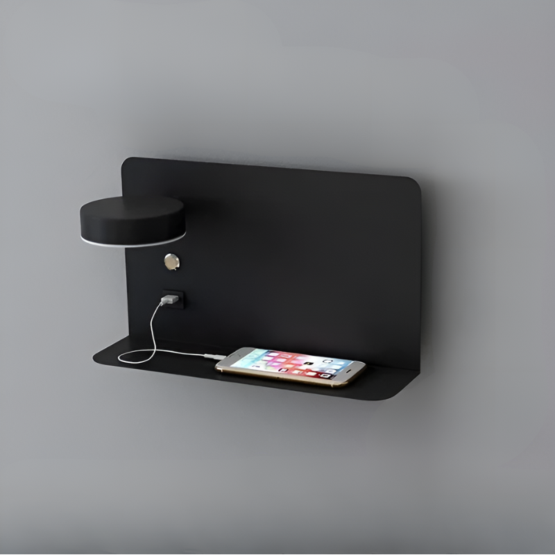 LumaShelf | Wandleuchte – Dimmbares Nachlicht mit USB-Ablage