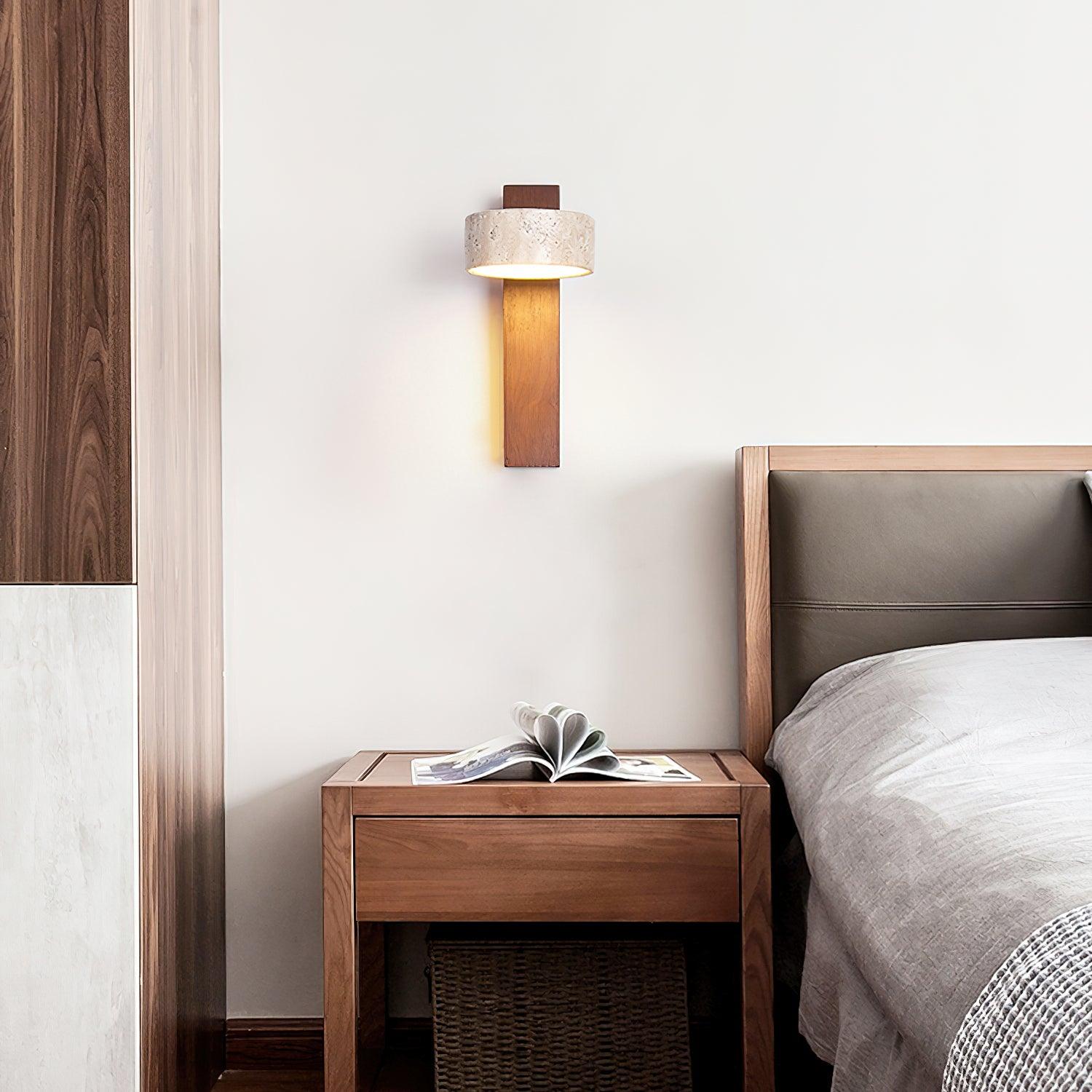 Elegante Wandlampe mit Gelbem Travertin-Schirm und Holzrahmen – Feuchtraumgeeignet, Warmweißes Licht, 3000K, 5W 3