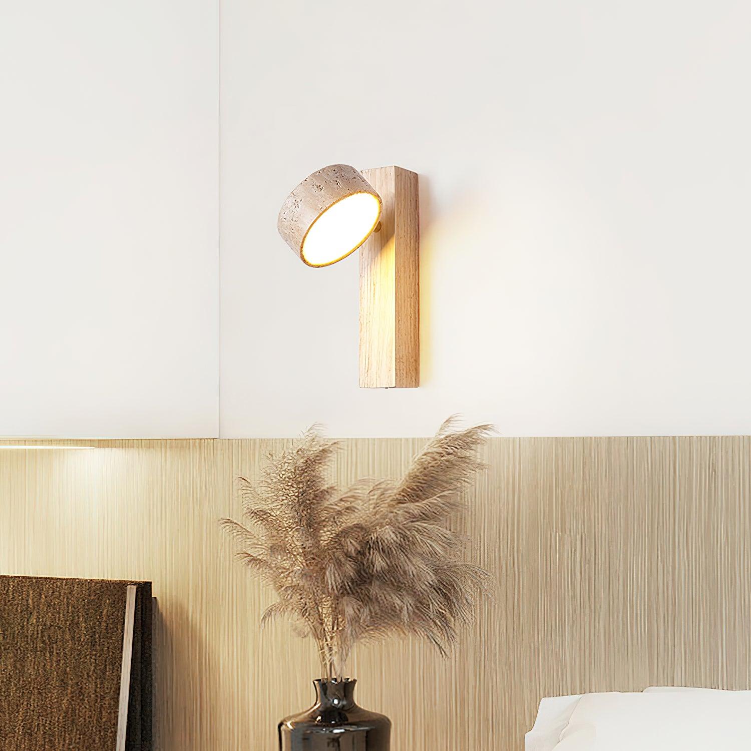 Elegante Wandlampe mit Gelbem Travertin-Schirm und Holzrahmen – Feuchtraumgeeignet, Warmweißes Licht, 3000K, 5W 6