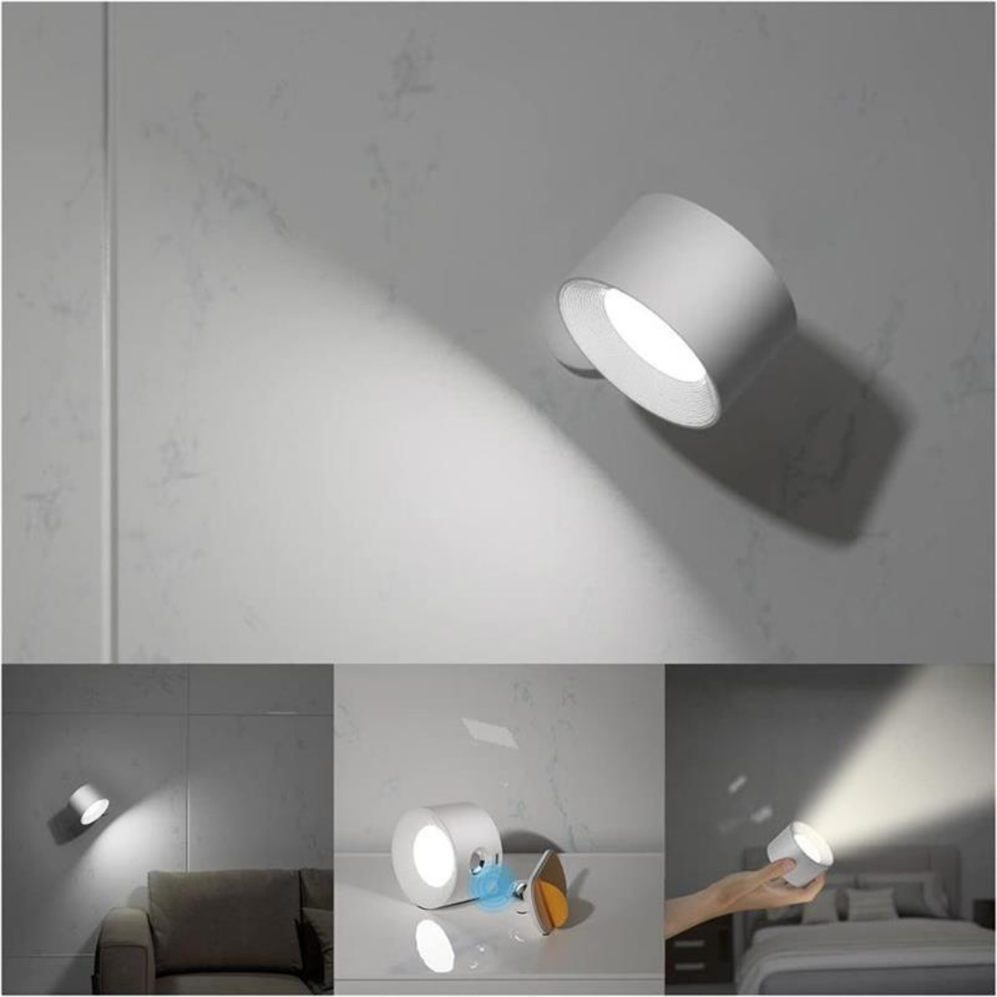 LumaOrbit | Wandleuchte – Kabellose 360° LED mit Touchsteuerung
