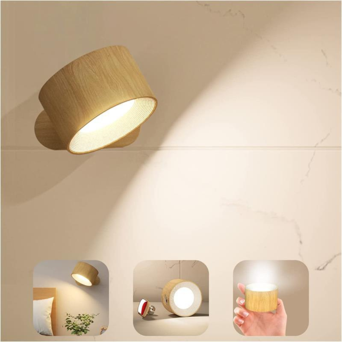 LumaOrbit | Wandleuchte – Kabellose 360° LED mit Touchsteuerung