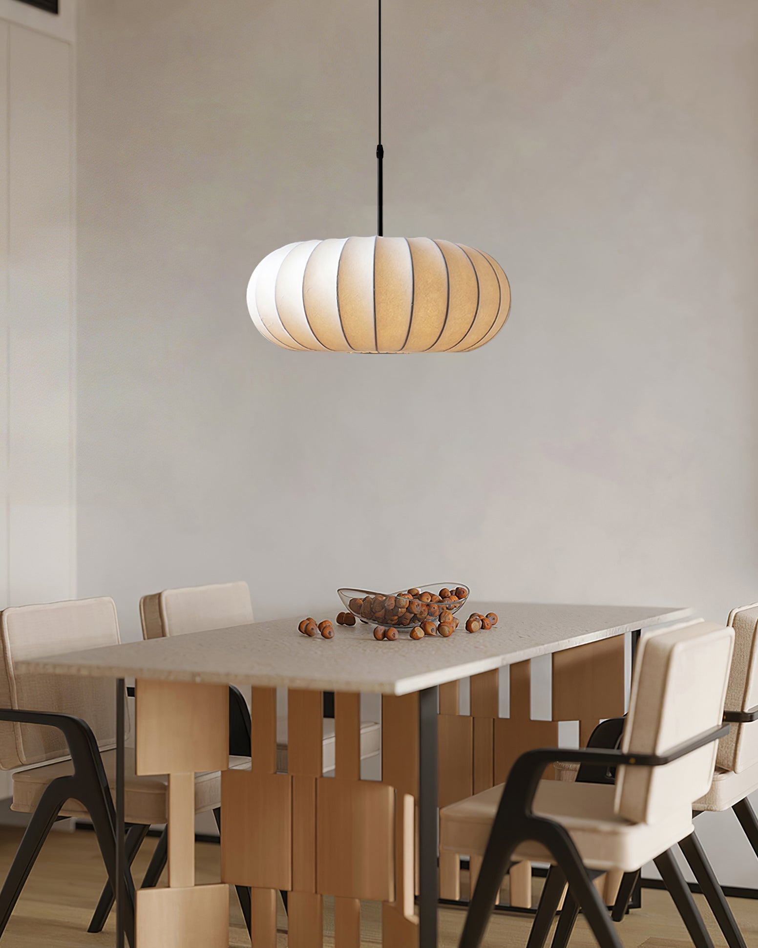 Pendelleuchte im Japanischen Minimalismus für Esstisch – Verstellbare Höhe, E26/E27 Kompatibel, Wabi-Sabi Stil, Weißer Stoffschirm 8