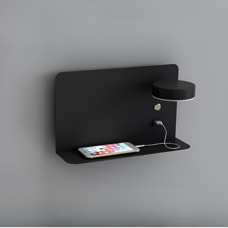 LumaShelf | Wandleuchte – Dimmbares Nachlicht mit USB-Ablage