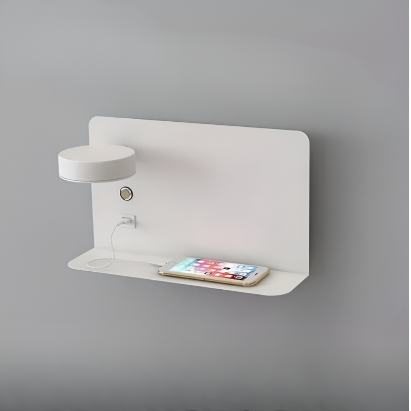 LumaShelf | Wandleuchte – Dimmbares Nachlicht mit USB-Ablage
