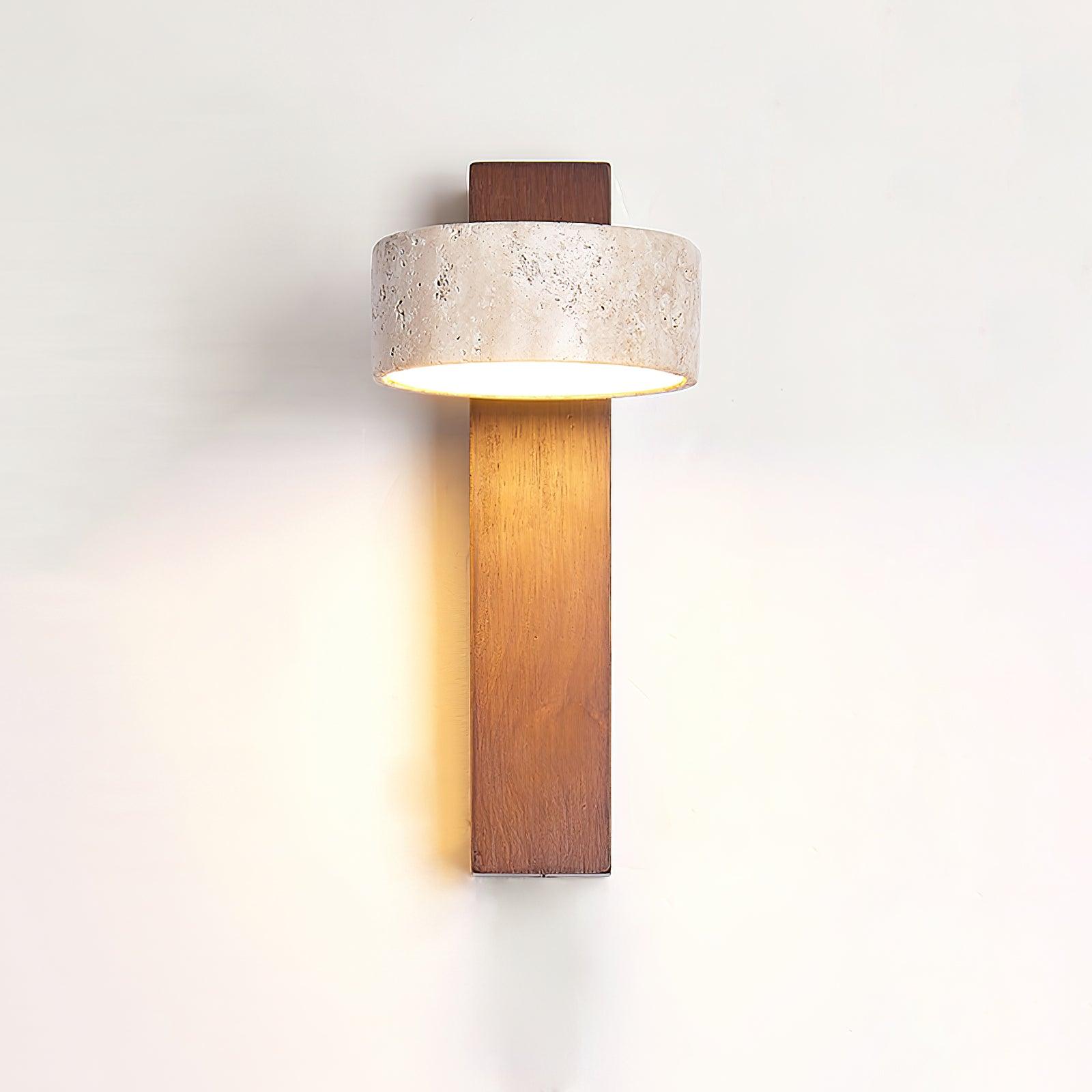 Elegante Wandlampe mit Gelbem Travertin-Schirm und Holzrahmen – Feuchtraumgeeignet, Warmweißes Licht, 3000K, 5W 0