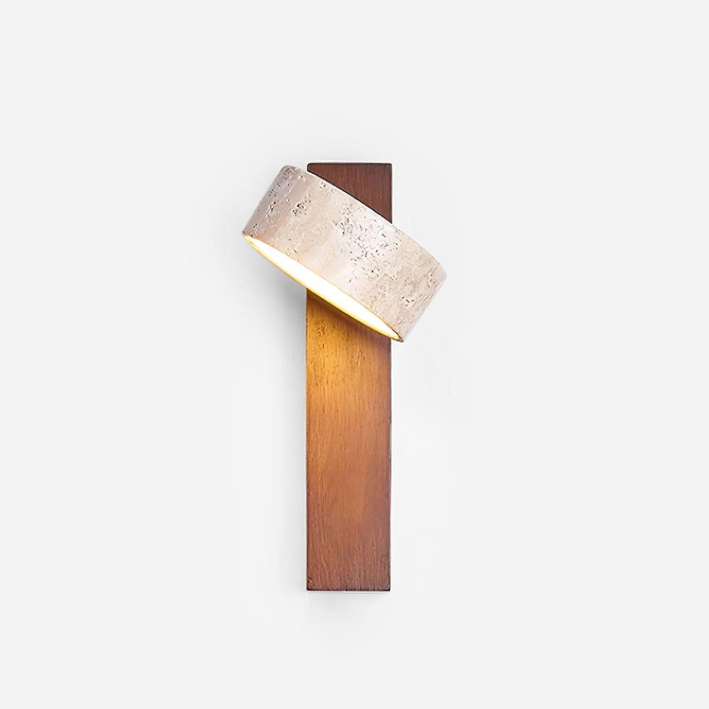 Elegante Wandlampe mit Gelbem Travertin-Schirm und Holzrahmen – Feuchtraumgeeignet, Warmweißes Licht, 3000K, 5W 1