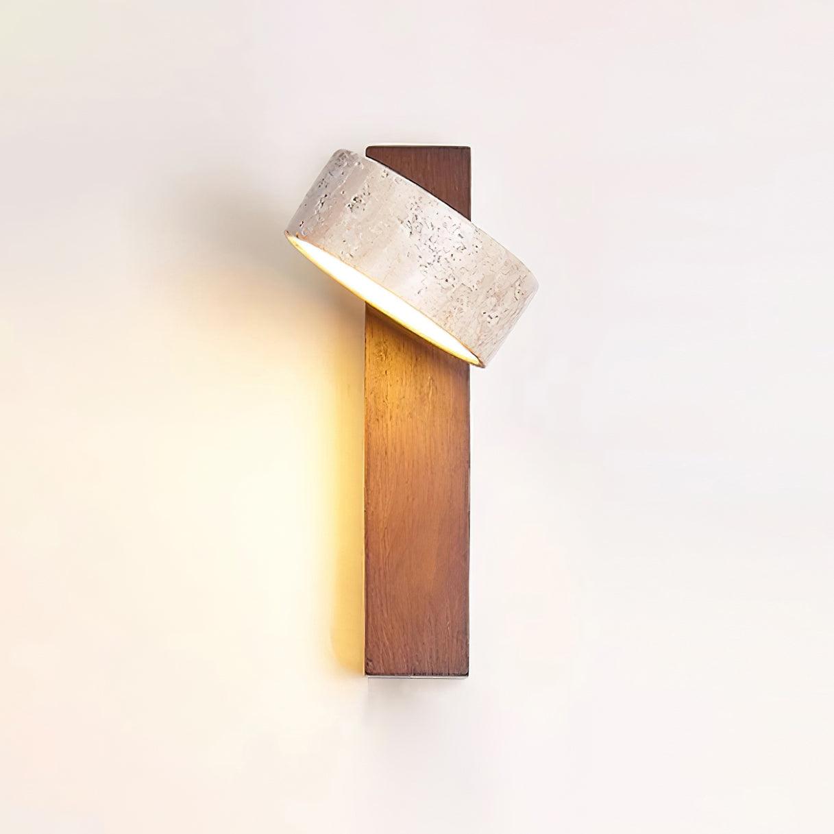 Elegante Wandlampe mit Gelbem Travertin-Schirm und Holzrahmen – Feuchtraumgeeignet, Warmweißes Licht, 3000K, 5W 2