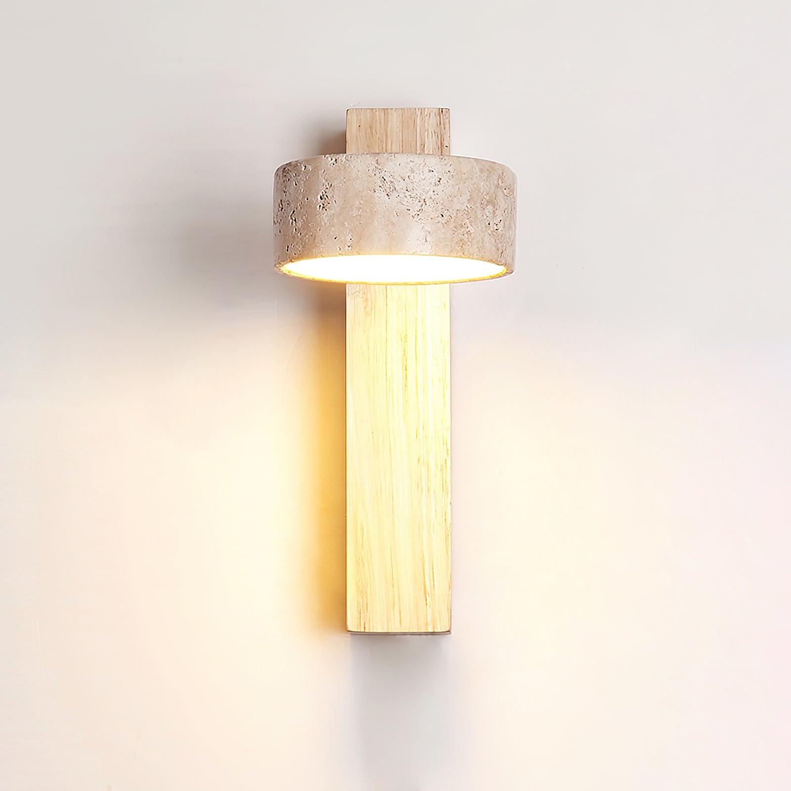 Elegante Wandlampe mit Gelbem Travertin-Schirm und Holzrahmen – Feuchtraumgeeignet, Warmweißes Licht, 3000K, 5W 9