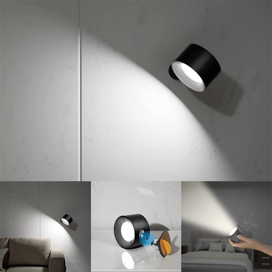 LumaOrbit | Wandleuchte – Kabellose 360° LED mit Touchsteuerung